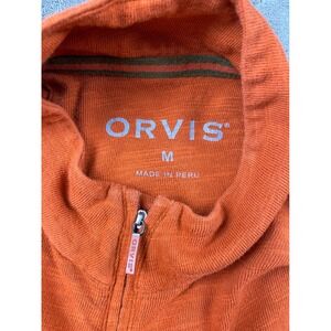 ORVIS Pullover Sweater Men M Orange Quarter Zip Mock Neck Zip 100 Cotton Outdoor